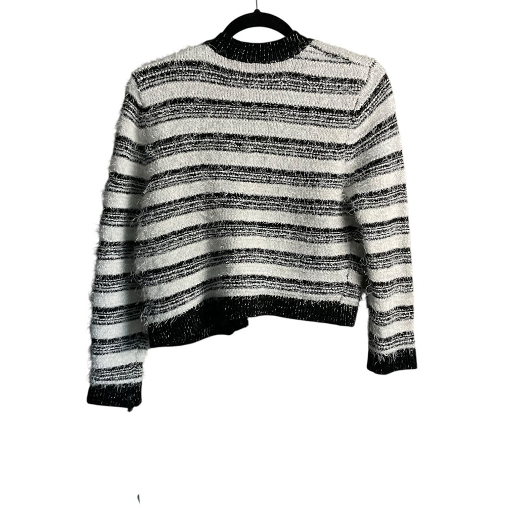Calvin Klein Black & White Bouclé Striped Open Front Cardigan Sweater – Size S - Picture 4 of 8